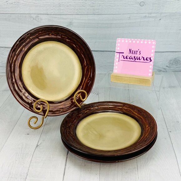 Linden Street WILLOW LANE RUST Embossed Rim Stoneware Lunch Salad  Plates Set 3 - Picture 1 of 9